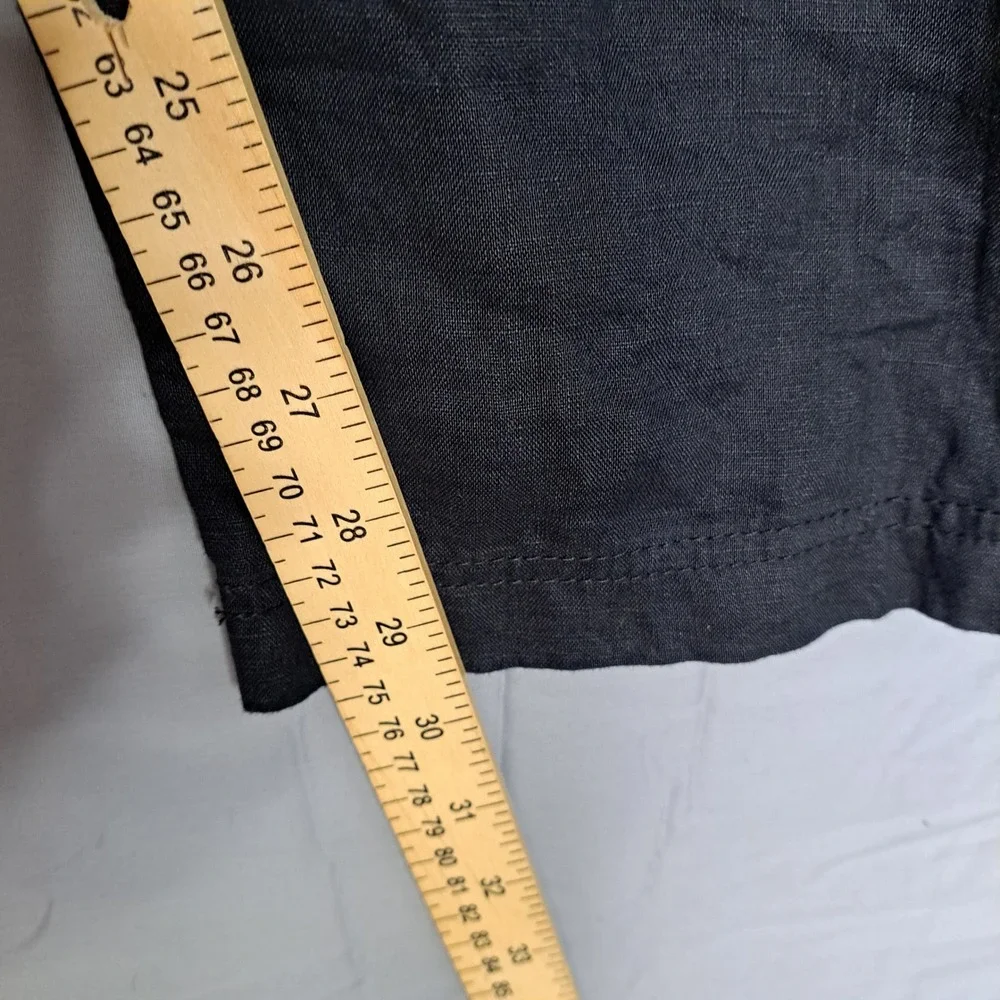 H&M Linen Pants Women Black Elastic Waist Drawstring Casual Lightweight Trousers